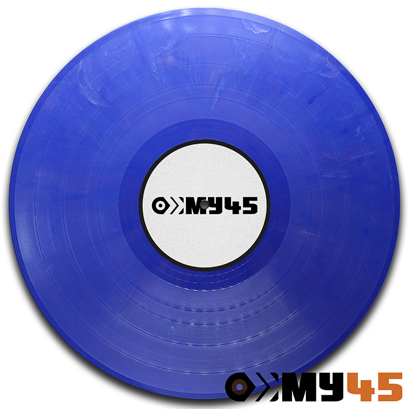 Azurblau deckend marmoriert mit Weiss und Magenta Vinyl Schallplatte