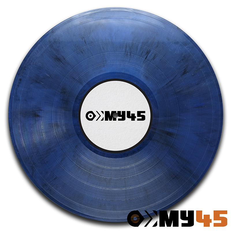 Azurblau deckend marmoriert mit Grau und Schwarz Vinyl Schallplatte